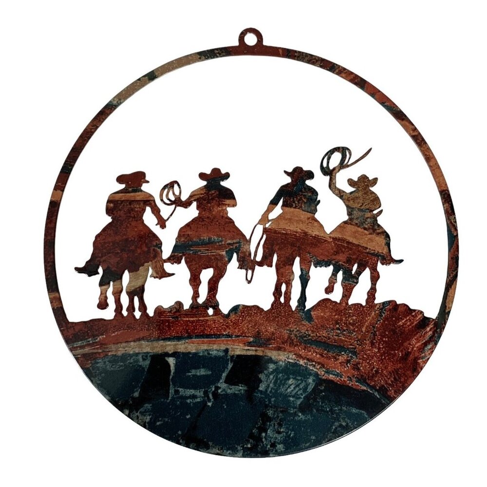 Metal Wall Art Cowboy Western Scene Western Home Decor Suncatcher 8" Lazart
